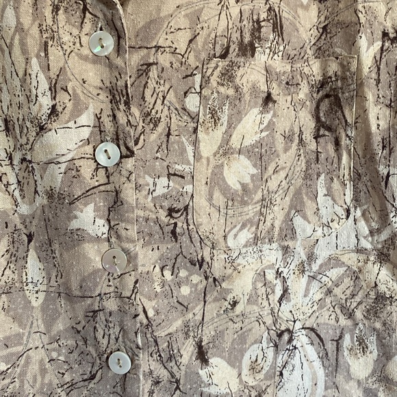 Tan short sleeved button up blouse. - Picture 3 of 4